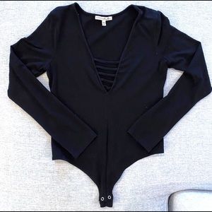 Express One Eleven Black Long Sleeve Bodysuit